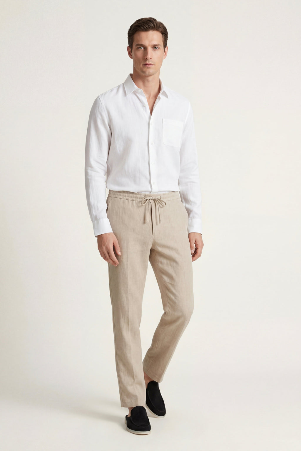 Pisa Linen Set Long Sleeve White/Beige