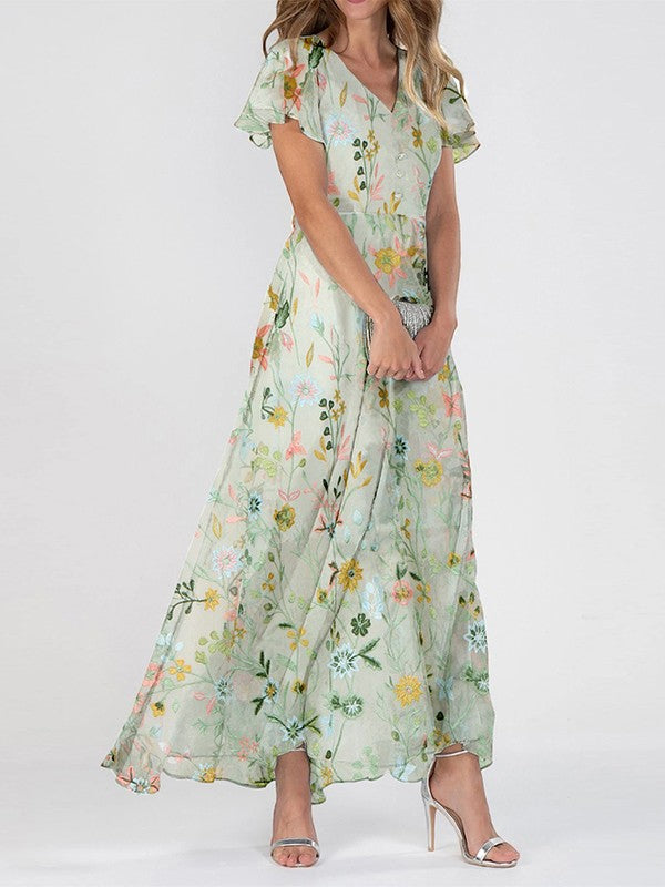Lotte | Women's Long Floral V-Neck Summer Dress
