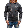 Men's Asymmetric Zip-Up Hoodie with Multi-Pocket Design for Cold Weather 0