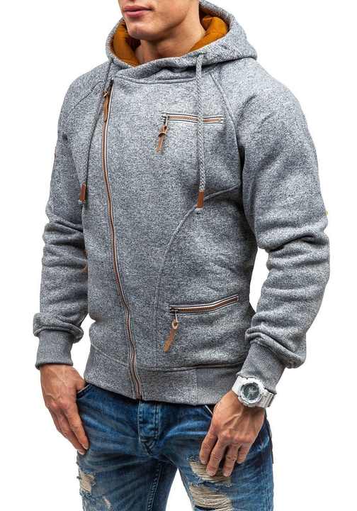 Men's Asymmetric Zip-Up Hoodie with Multi-Pocket Design for Cold Weather 3