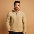 Men's Cable Knit Quarter Zip Sweater with Stand-Up Collar 0