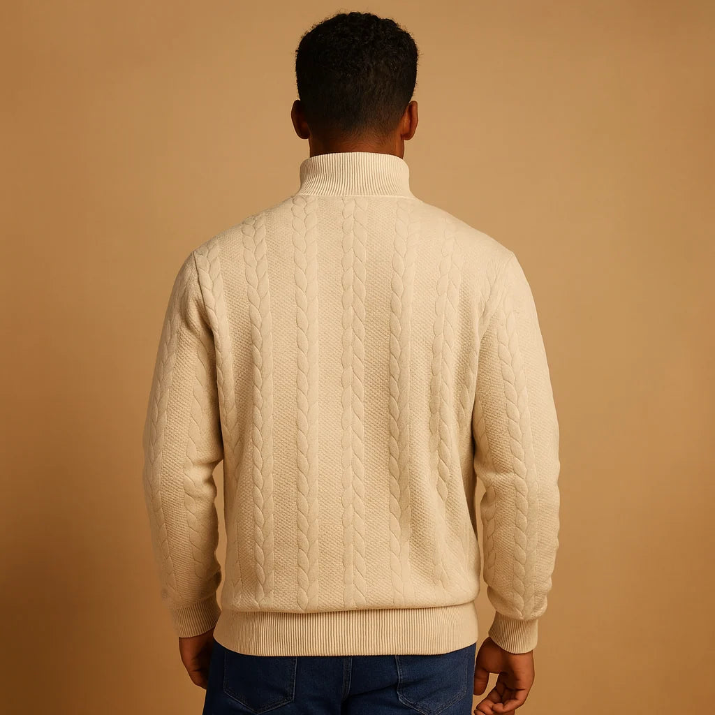 Men's Cable Knit Quarter Zip Sweater with Stand-Up Collar 5