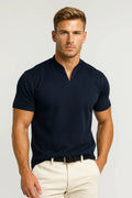Men's Casual Split Collar Shirt with Short Sleeves and Regular Fit 0