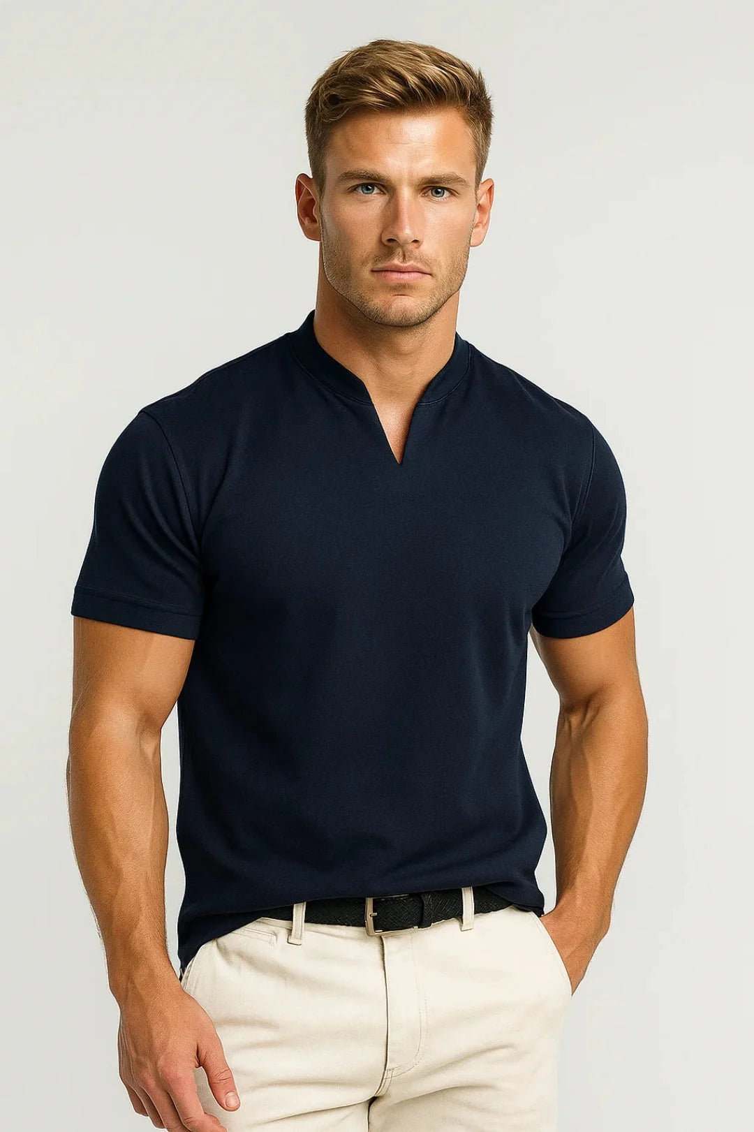 Men's Casual Split Collar Shirt with Short Sleeves and Regular Fit 0
