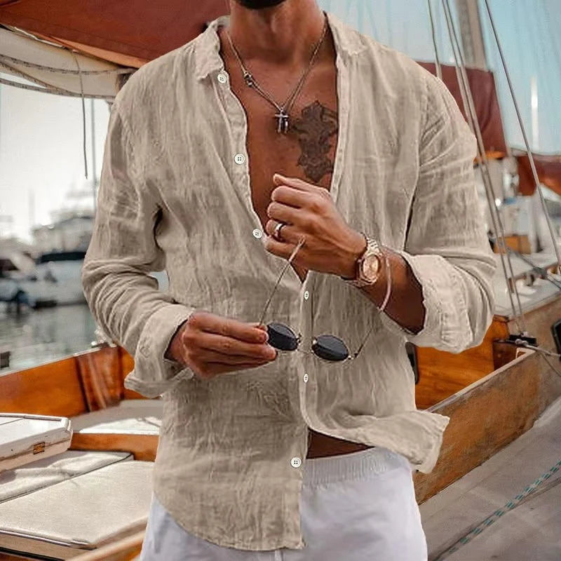 Men's Casual Textured Button-Down Shirt with Long Sleeves 0