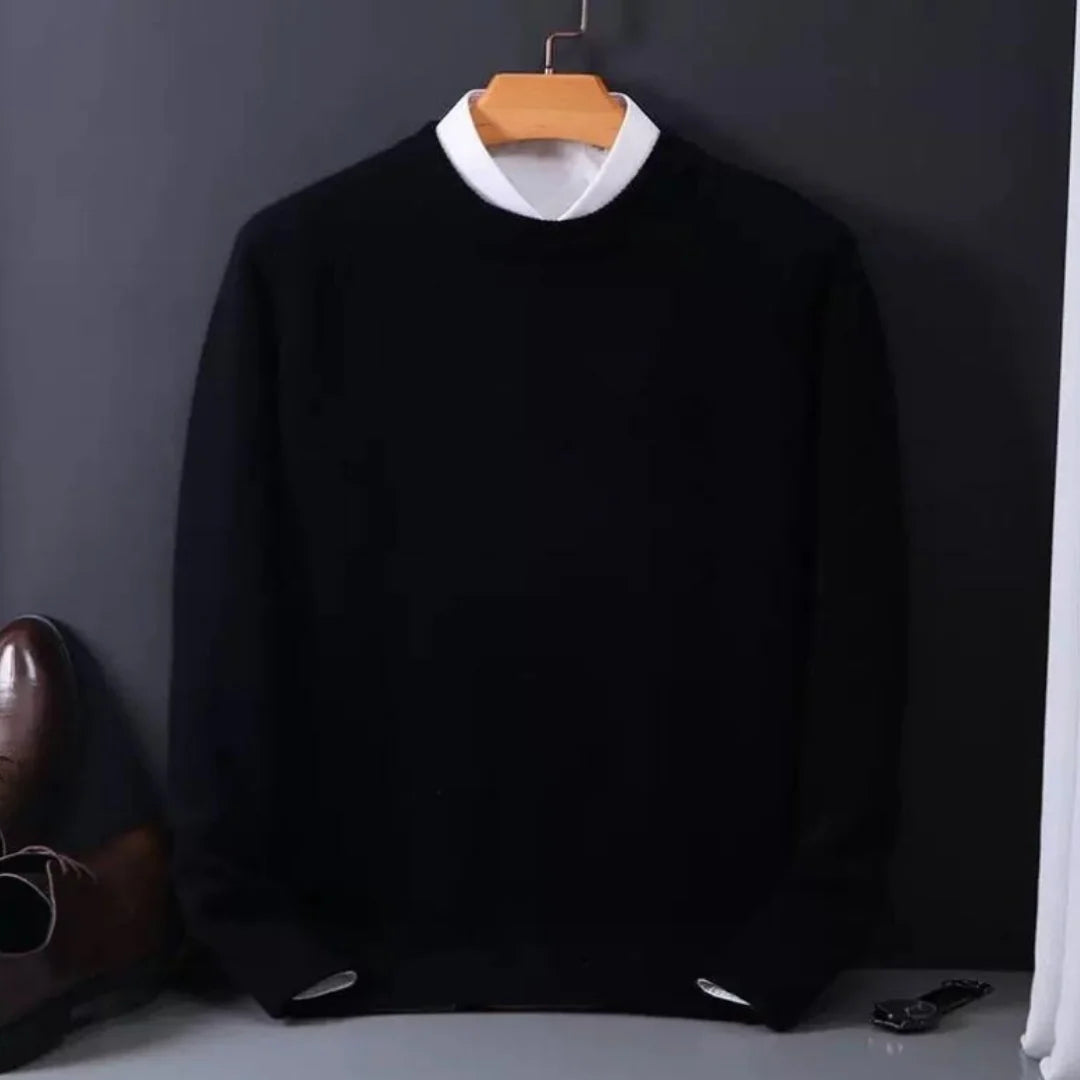 Men's Classic Crew Neck Knit Sweater with Ribbed Cuffs for Winter 0