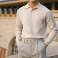 Men's Collared Knit Sweater with Textured Pattern and Button Detail 0