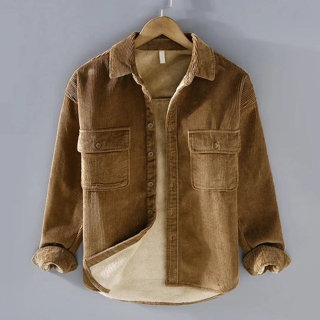 Men's Corduroy Overshirt with Fleece Lining and Button-Down Front 0