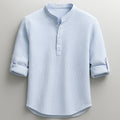 Men's Cotton Grandad Collar Shirt with Half-Button Closure 0