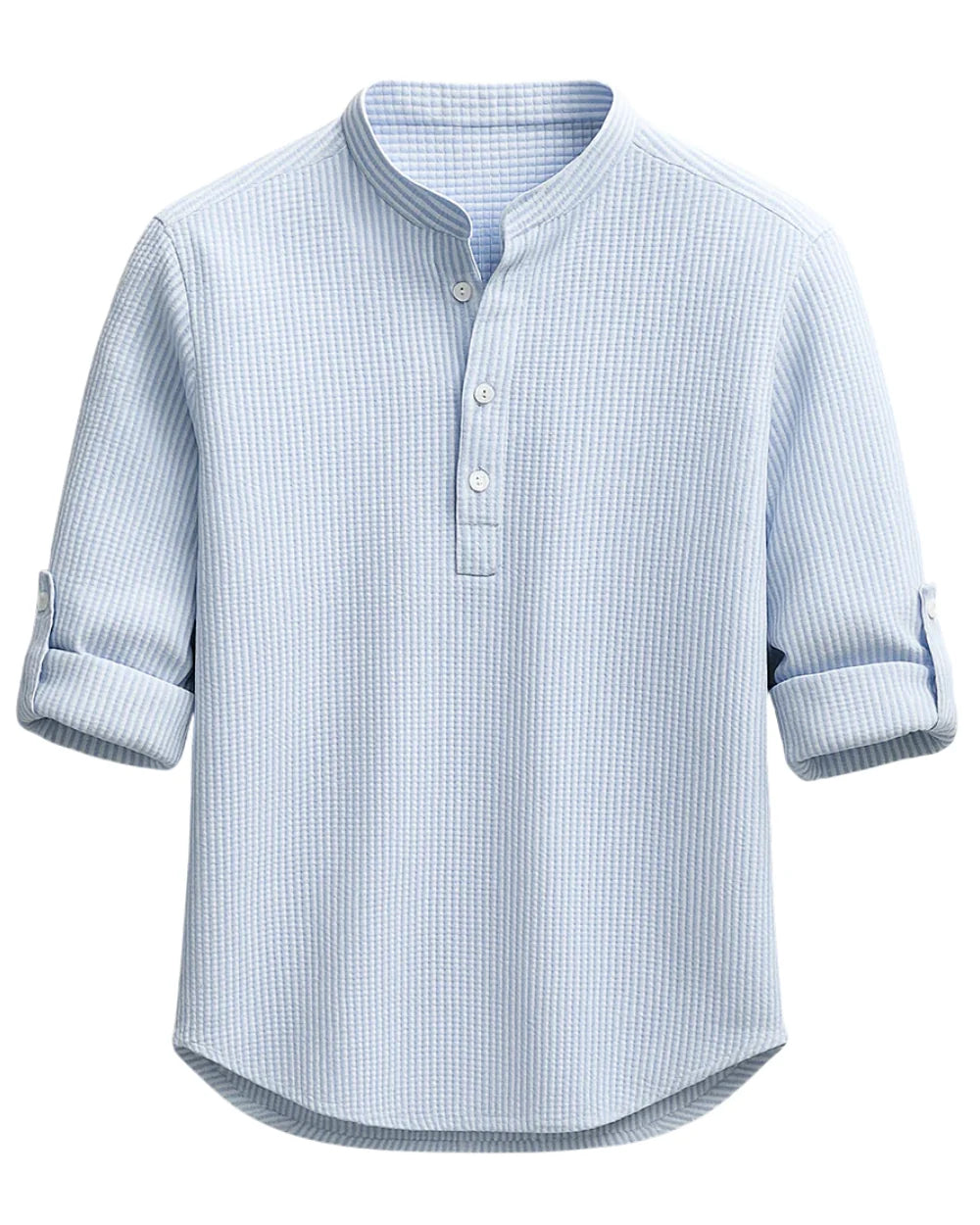 Men's Cotton Grandad Collar Shirt with Half-Button Closure 6