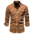Men's Cotton Long-Sleeve Utility Shirt with Chest Pockets 0