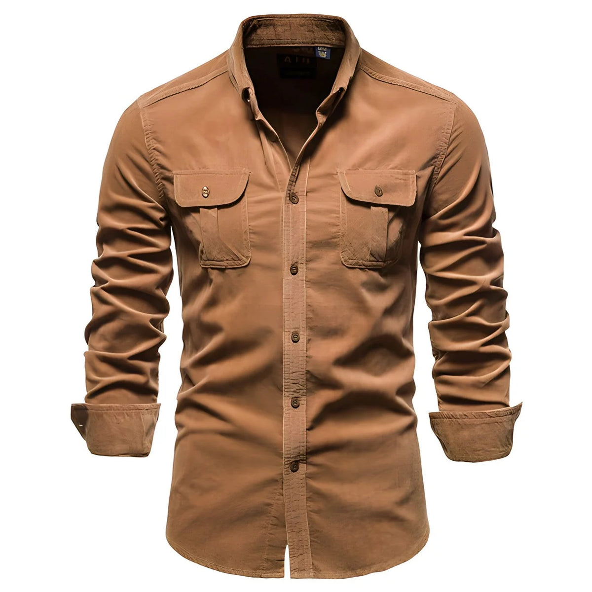 Men's Cotton Long-Sleeve Utility Shirt with Chest Pockets 0