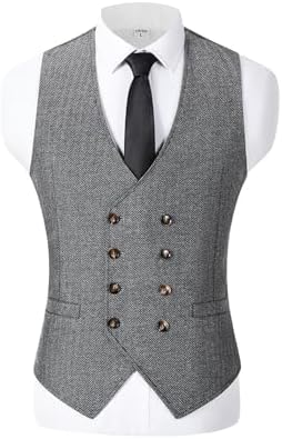 Men's Double-Breasted Wool Tweed Waistcoat with V-Neck 4