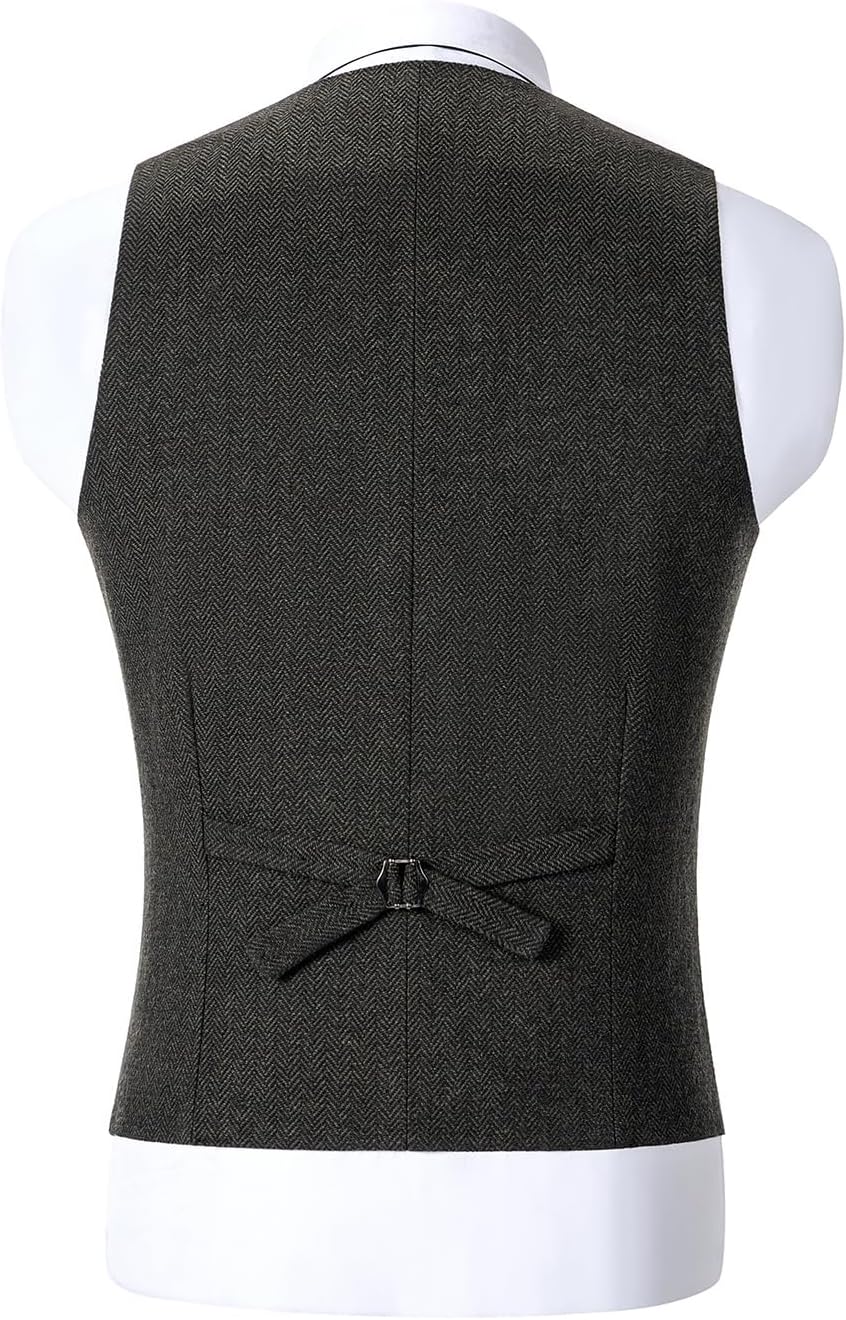 Men's Double-Breasted Wool Tweed Waistcoat with V-Neck 5