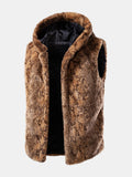 Men's Faux Fur Hooded Bodywarmer with Textured Print Sleeveless Vest 0