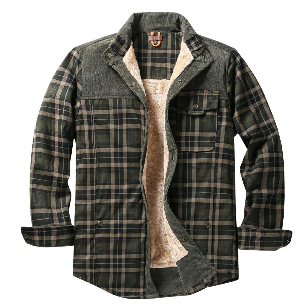 Men's Fleece-Lined Plaid Overshirt with Relaxed Fit 0
