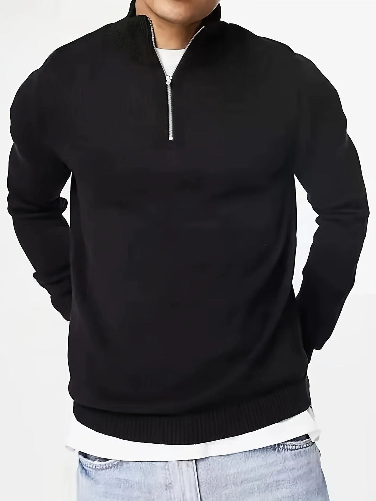 Men's Half-Zip Sweatshirt with Stand-Up Collar and Ribbed Cuffs 0