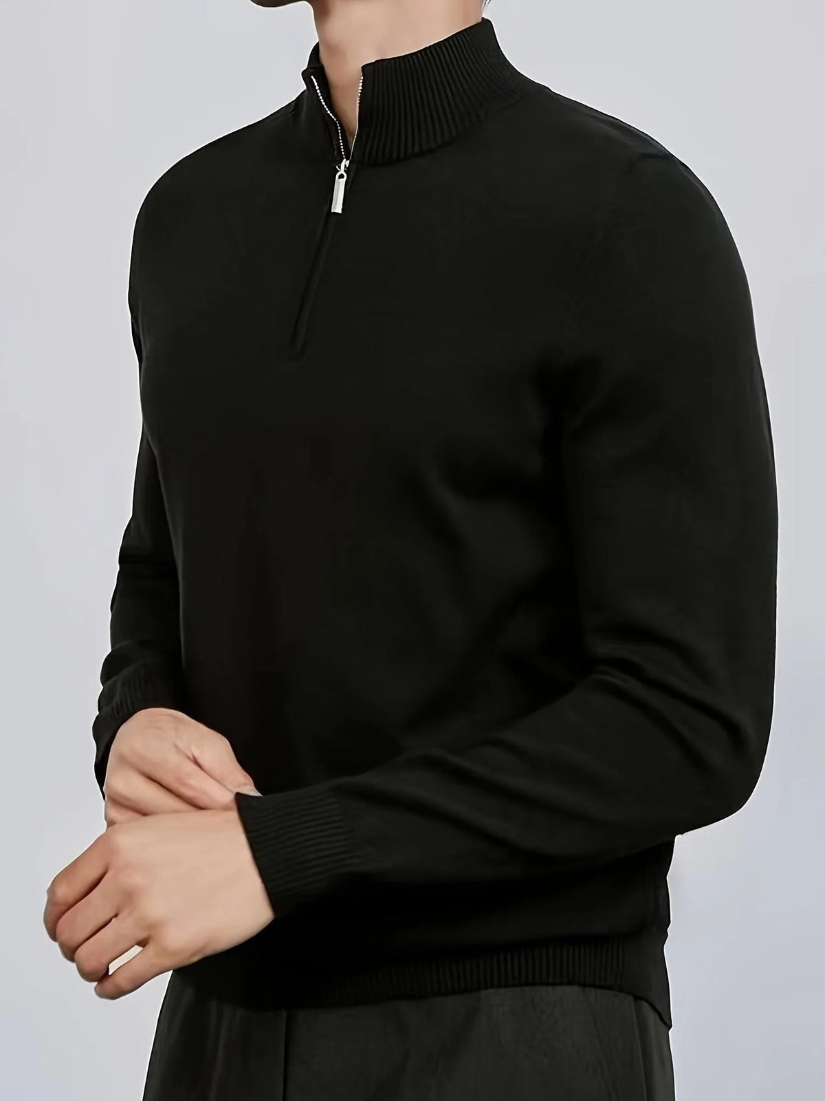 Men's Half-Zip Sweatshirt with Stand-Up Collar and Ribbed Cuffs 3