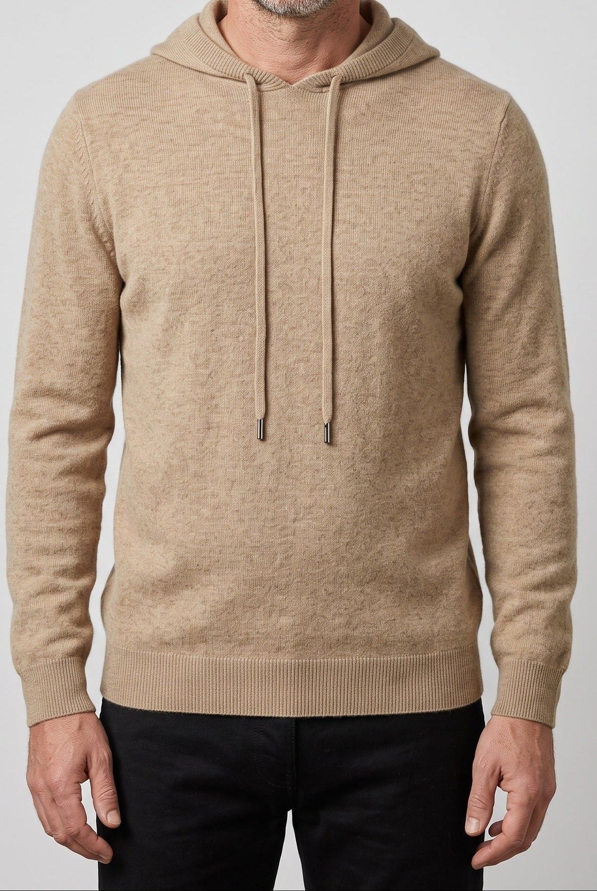 Men's Hooded Knit Pullover Sweater with Drawstring and Ribbed Cuffs 0