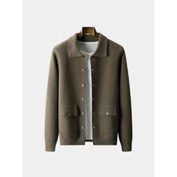 Men's Knit Cardigan with Collar and Button Closure for Smart Casual Wear 0