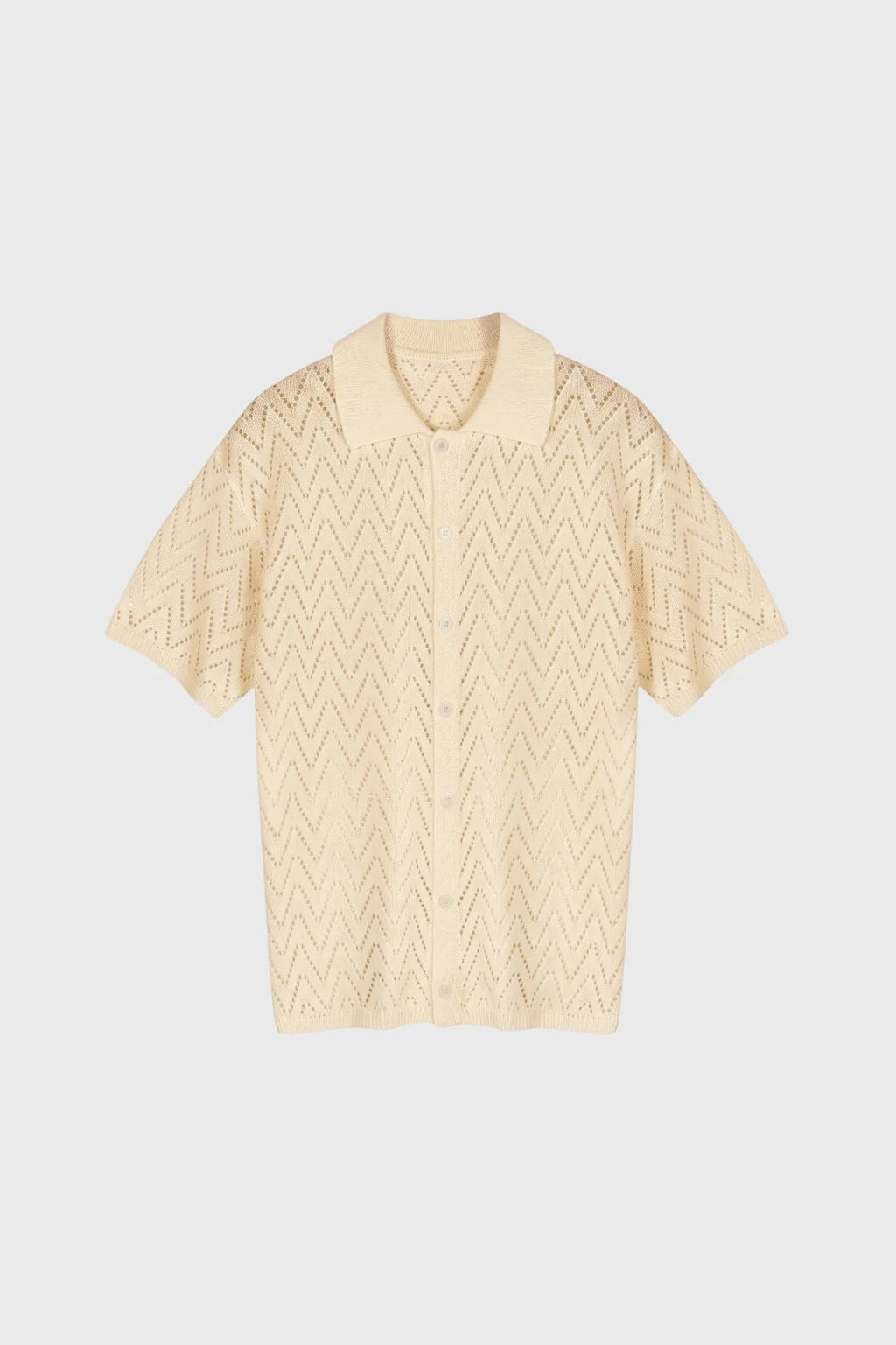 Men's Knit Polo Shirt with Button Closure and Printed Texture 0