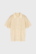 Men's Knit Polo Shirt with Button Closure and Printed Texture 0