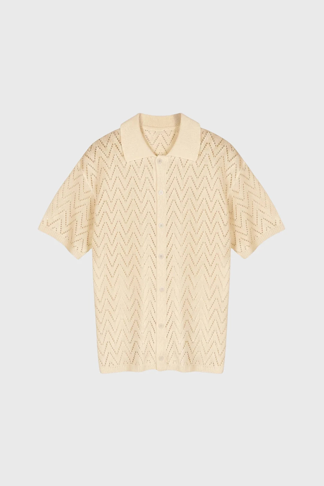 Men's Knit Polo Shirt with Button Closure and Printed Texture 0