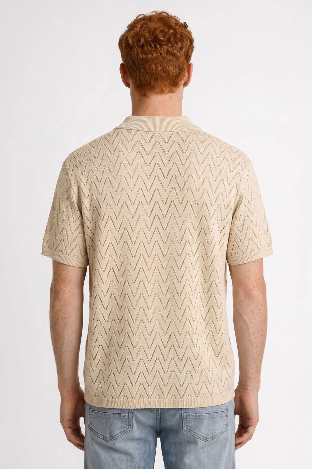 Men's Knit Polo Shirt with Button Closure and Printed Texture 2