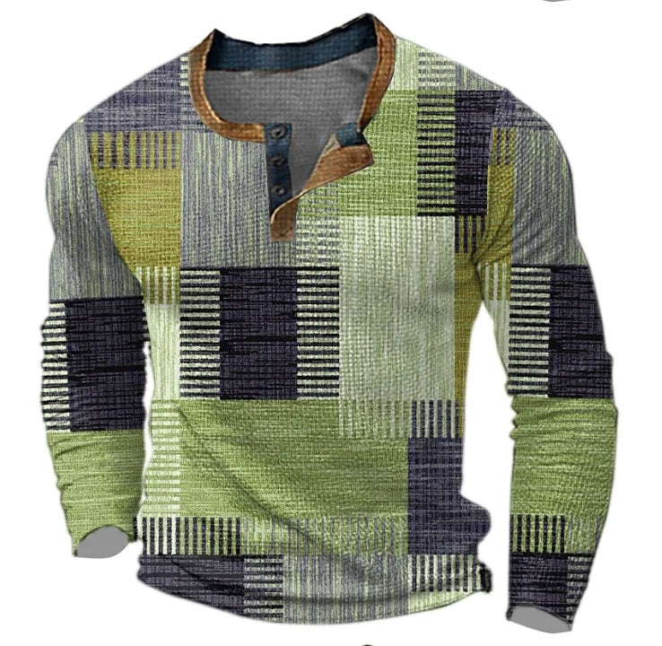 Men's Knitted Henley Top with Button Neck and Long Sleeves 0