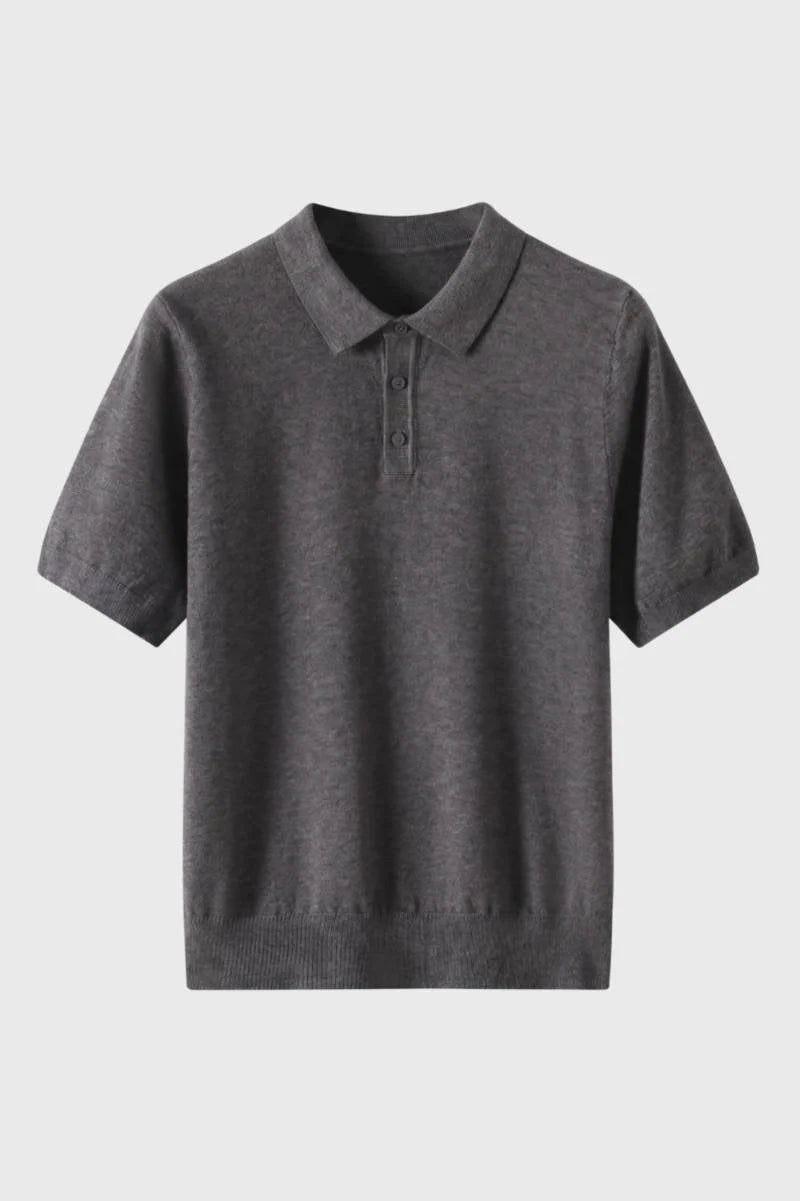 Men's Knitted Polo Shirt with Ribbed Hem and Button Placket 0