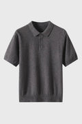 Men's Knitted Polo Shirt with Ribbed Hem and Button Placket 0
