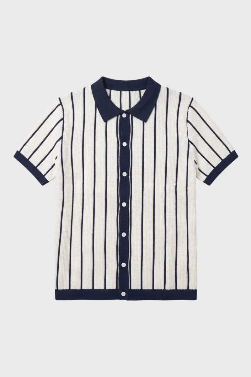 Men's Knitted Shirt with Structured Collar and Button Closure 0