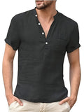 Men's Lightweight Cotton Henley Shirt with Short Sleeves and Button Closure 0