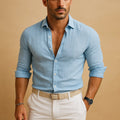 Men's Lightweight Long-Sleeve Linen Shirt with Button Collar 0