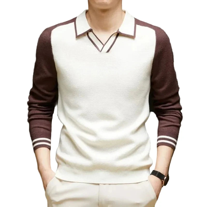 Men's Lightweight Long-Sleeve Polo Sweater with Relaxed Collar 0