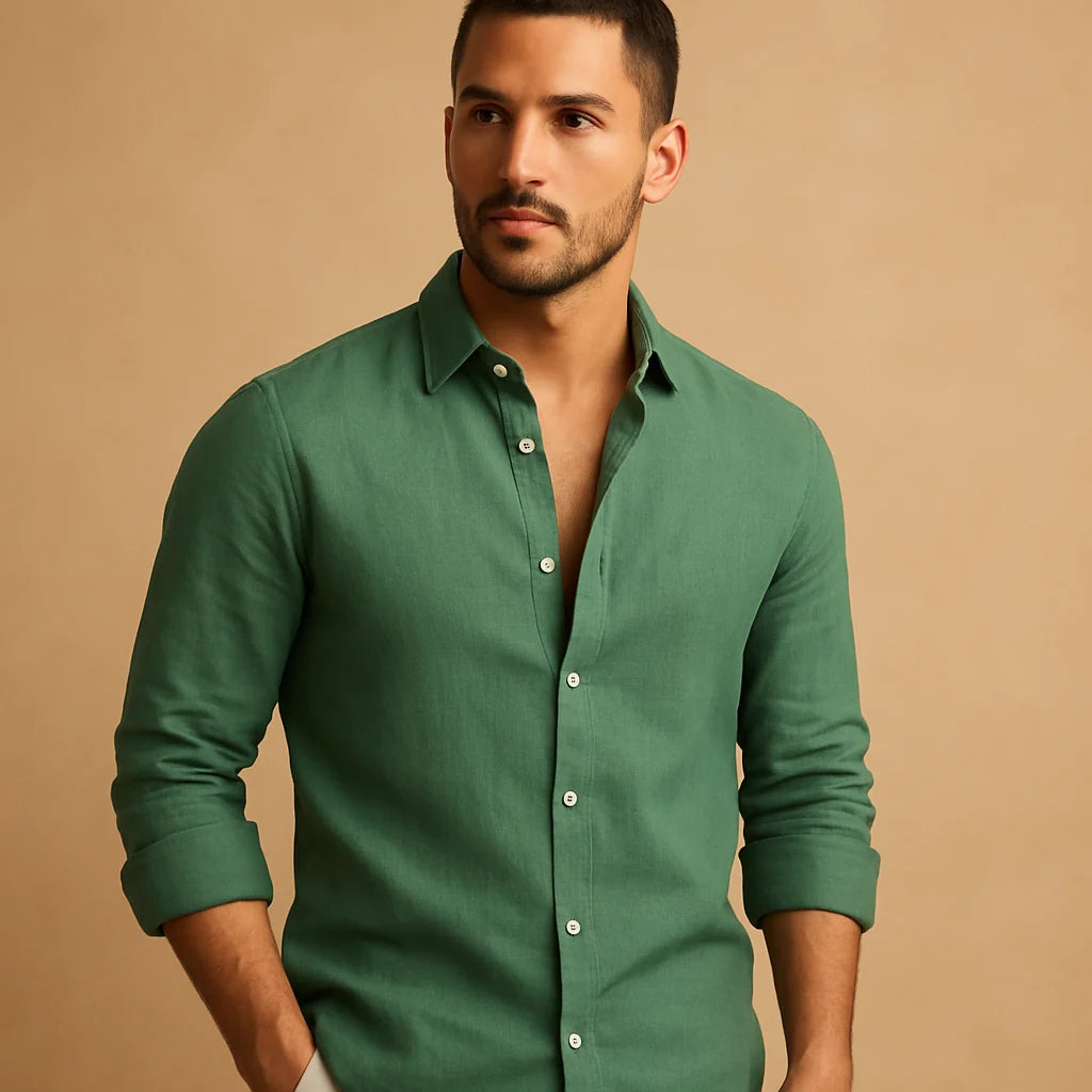 Men's Lightweight Long-Sleeve Shirt with Relaxed Fit and Button Front 0