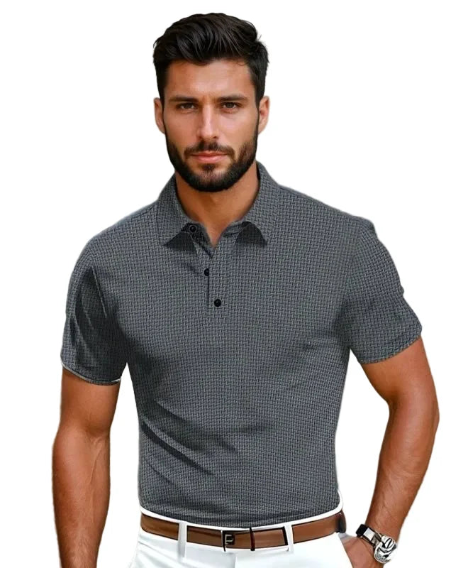 Men's Lightweight Short-Sleeve Polo Shirt with Textured Finish 1