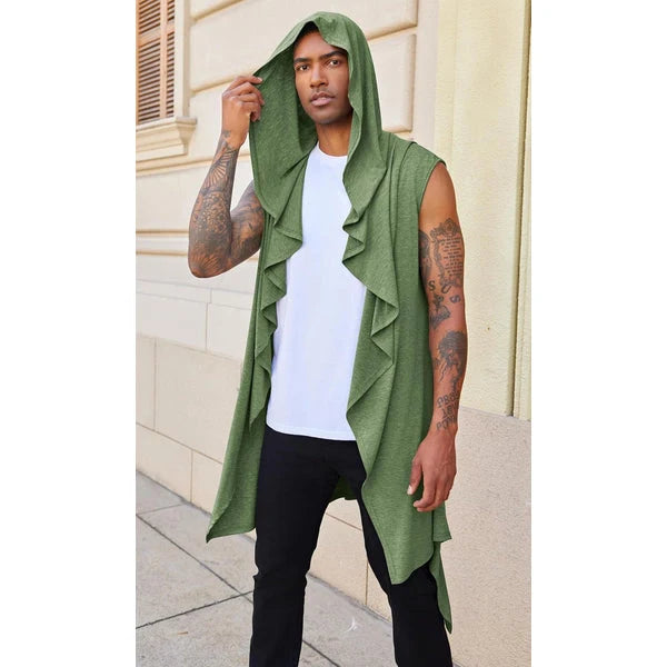 Men's Lightweight Sleeveless Hooded Vest with Asymmetrical Hem 5