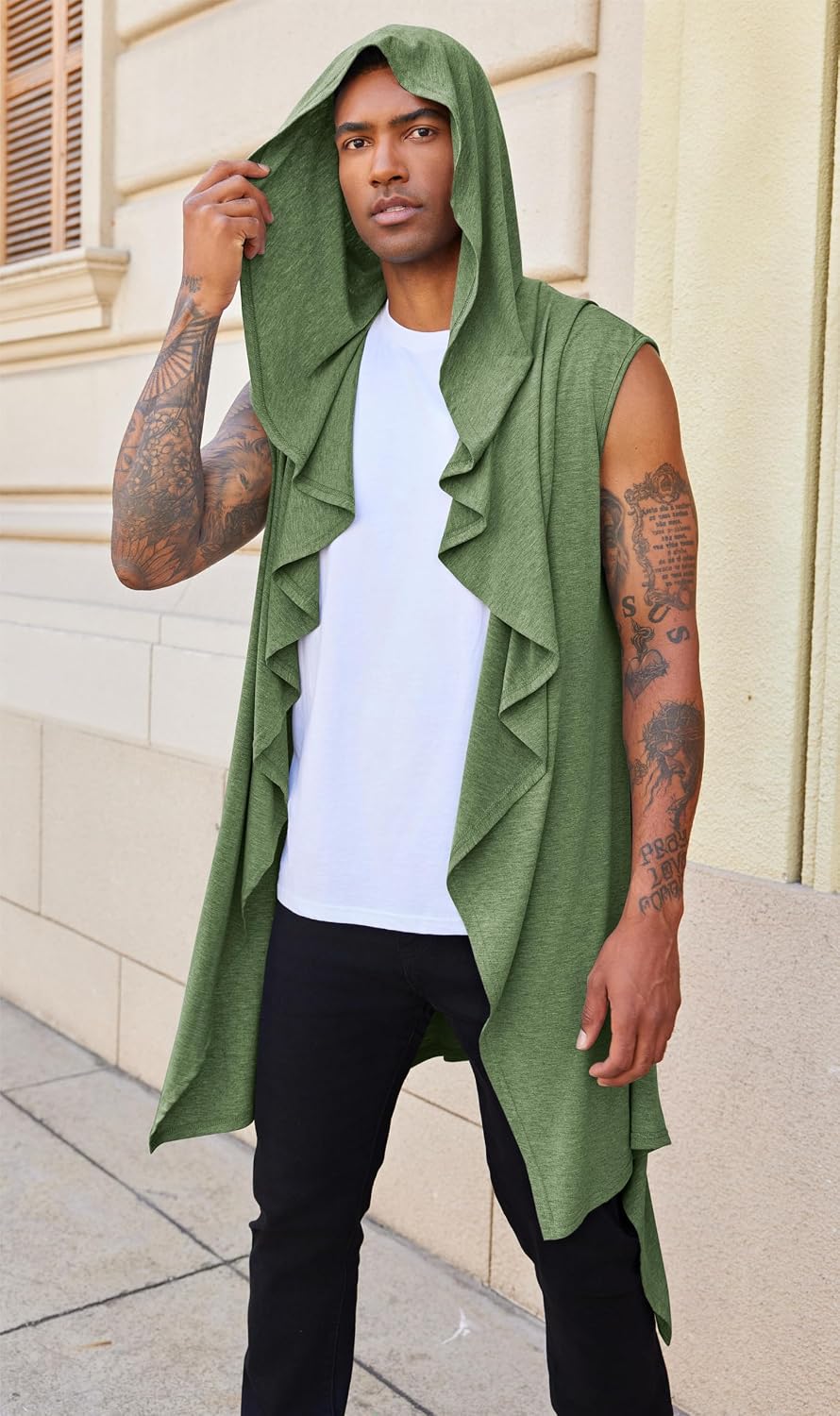 Men's Lightweight Sleeveless Hooded Vest with Asymmetrical Hem 8