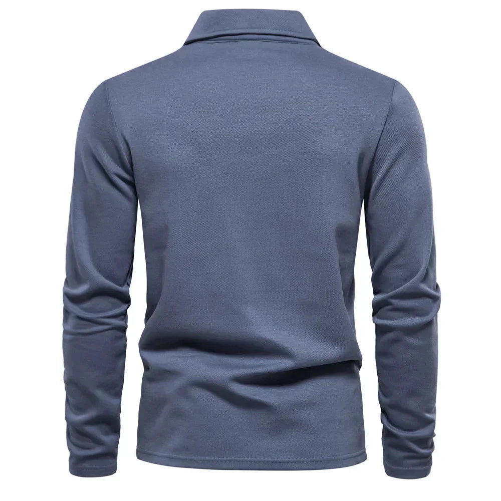 Men's Long-Sleeve Knitted Polo Shirt with Open Collar 4