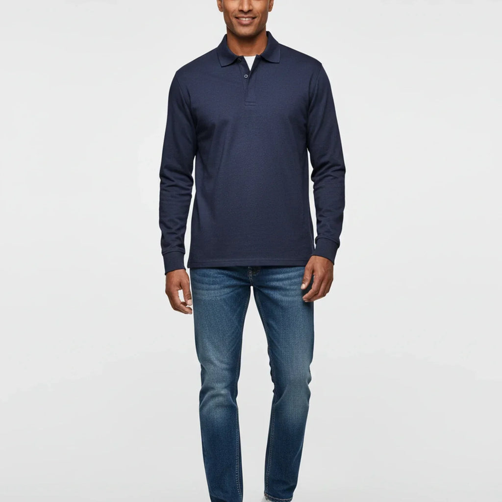 Men's Long-Sleeve Polo Shirt with Button Placket and Regular Fit 8