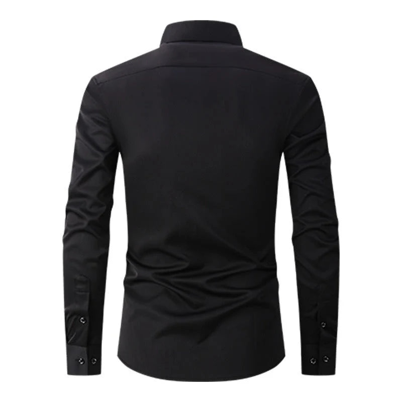 Men's Long-Sleeve Shirt with Structured Collar and Button Placket 0