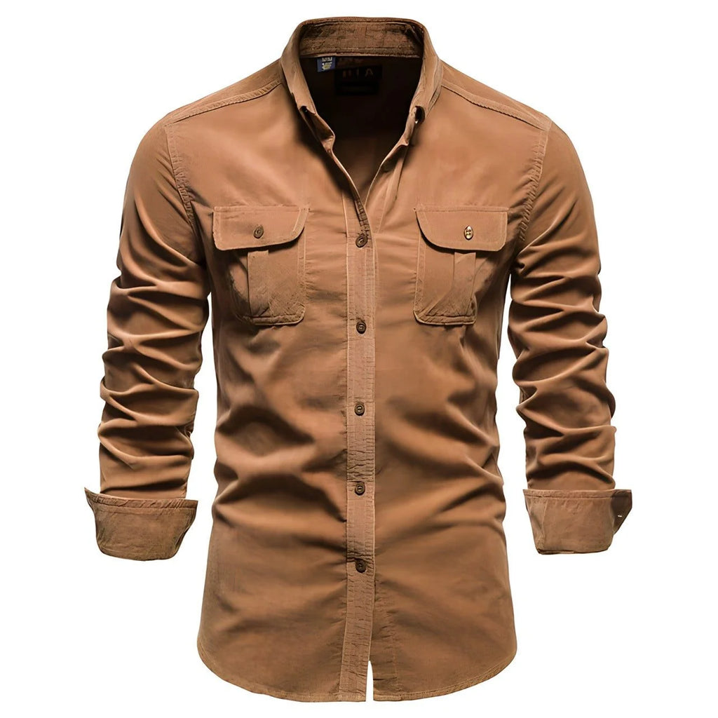 Men's Long-Sleeve Utility Work Shirt with Button Closure and Chest Pockets 0