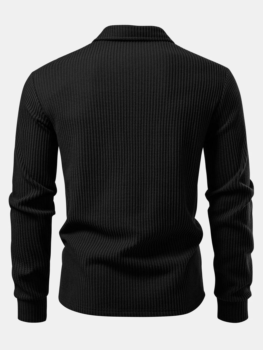 Men's Long-Sleeve Waffle Polo Shirt with Structured Collar 8