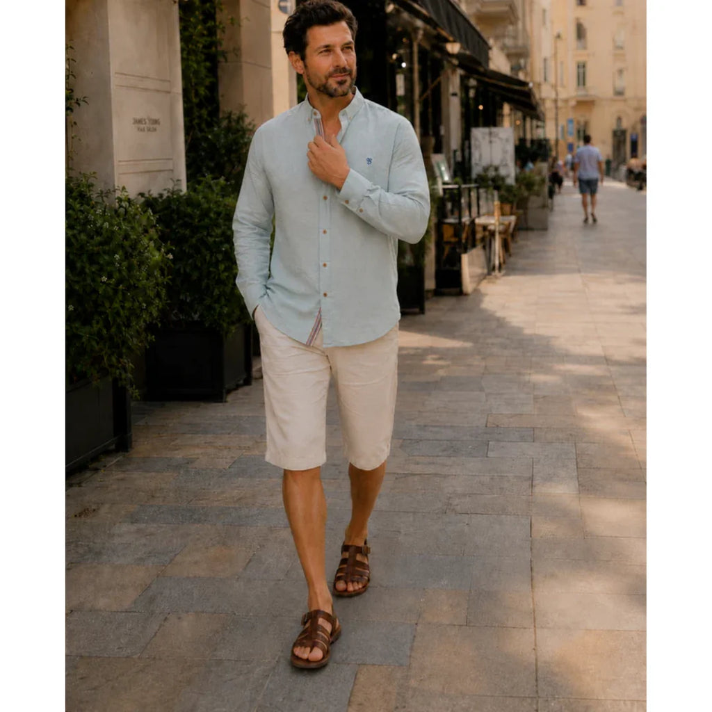 Men's Long Sleeve Shirt with Stand-Up Collar and Button Front 7