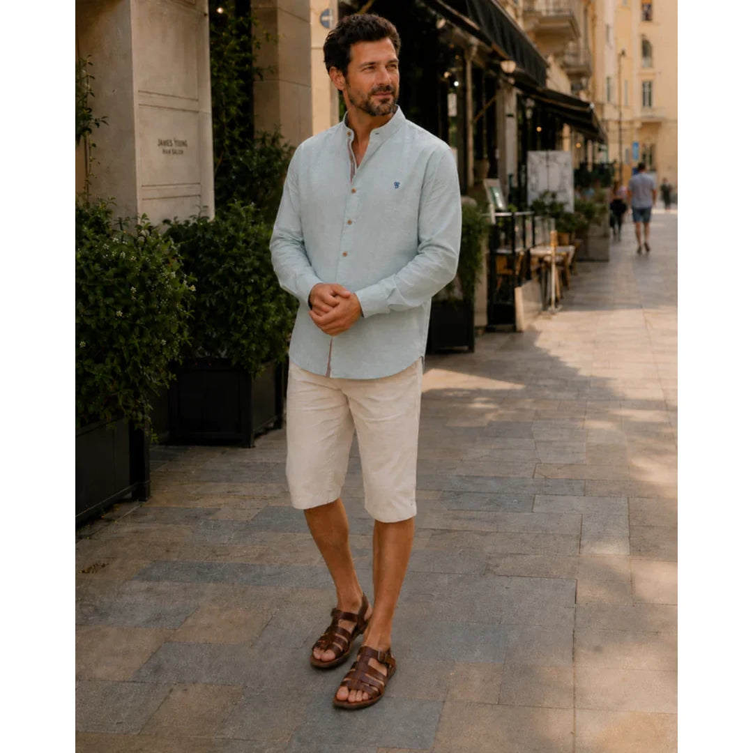 Men's Long Sleeve Shirt with Stand-Up Collar and Button Front 8