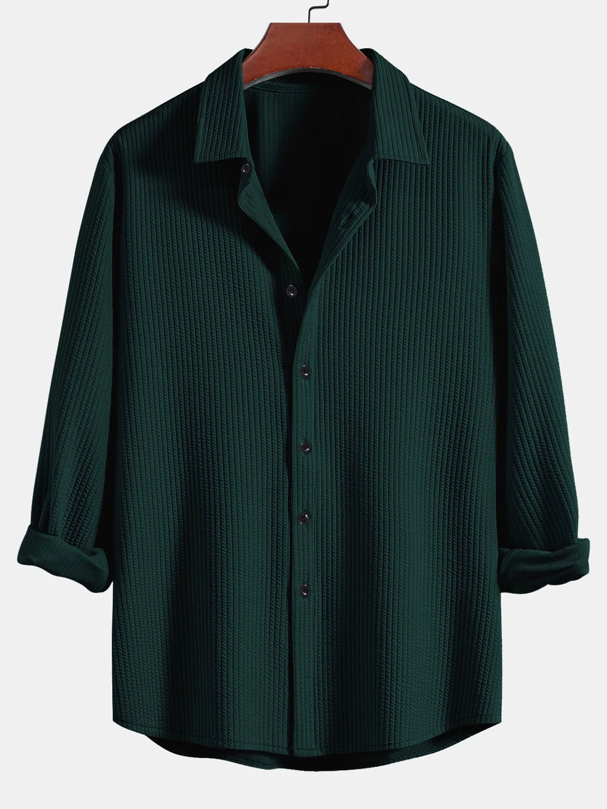 Men's Muscle Fit Ribbed Button-Down Shirt with Stretch 0