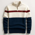 Men's Quarter Zip Sweater in Colour-Block Knit with Stand-Up Collar 0