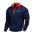 Men's Quarter Zip Sweater with Stand-Up Collar and Chest Pocket 0