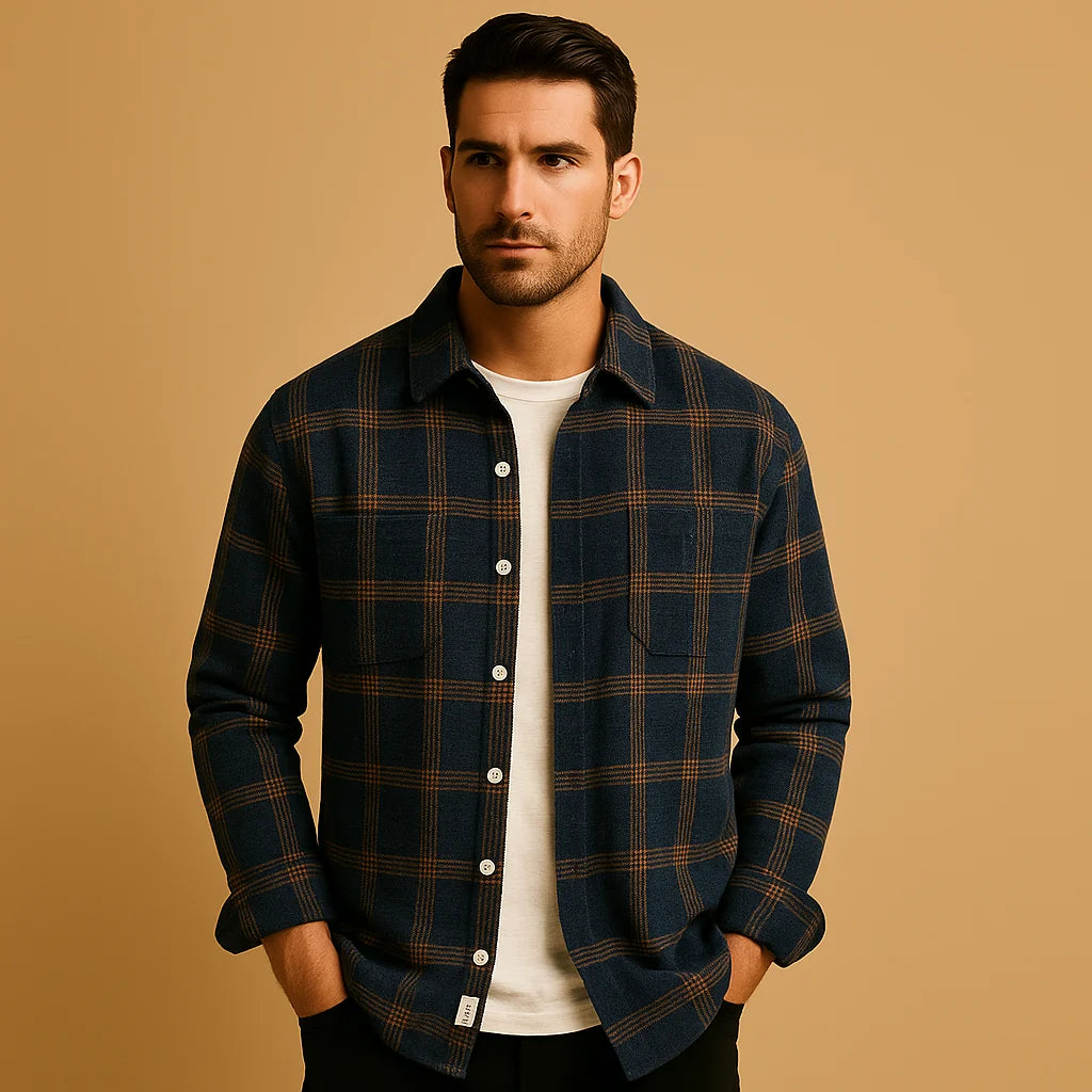 Men's Regular-Fit Printed Long-Sleeve Shirt with Button Closure and Kent Collar 0